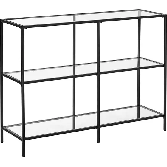 VASAGLE Konsolbord sort stål og hærdet glas, 3 hylder, 100 cm