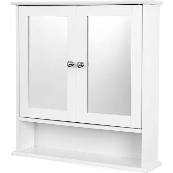 VASAGLE Spejlskab til bad, hvid, 56 × 13 × 58 cm, dobbeltlåger