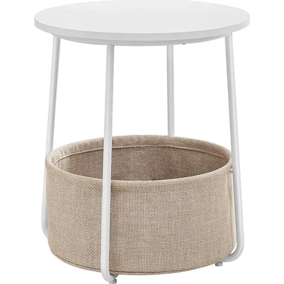 Vasagle Sidebord Rund 45 cm med Stofkurv Hvid/Beige
