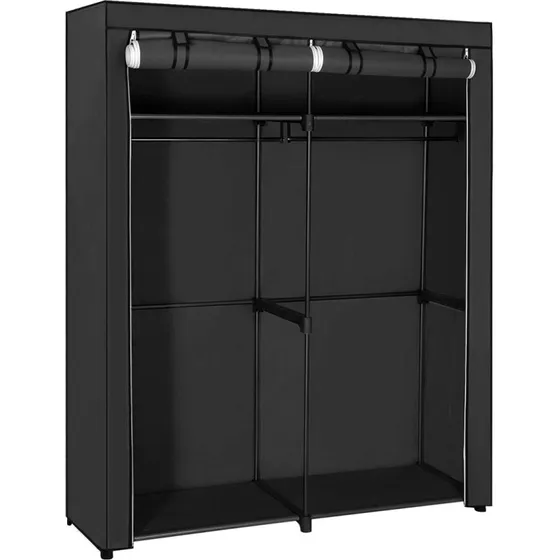 Klippesøm Garderobeskab 140x43x174 cm, sort, med 2 bøjlestænger