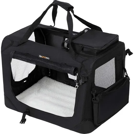 FEANDREA Foldbar Hundekasse M, Sort med Mesh-vinduer