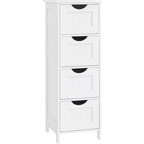 VASAGLE Badeværelsesskab med 4 skuffer, 30×30×82 cm, hvid MDF