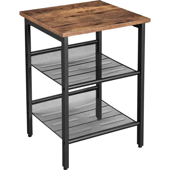 Vasagle Sidebord i industriel stil, 2 justerbare mesh-hylder, rustik brun/sort, 40×40×55 cm