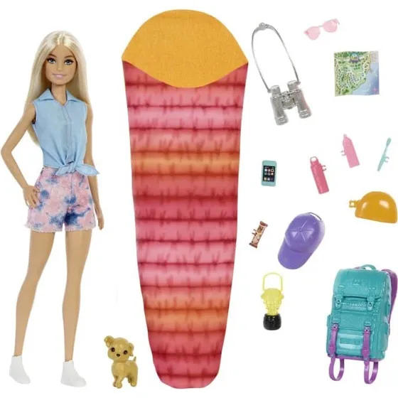 Barbie HDF73 Camping Malibu Dukke med Hundehvalp - 3+ år