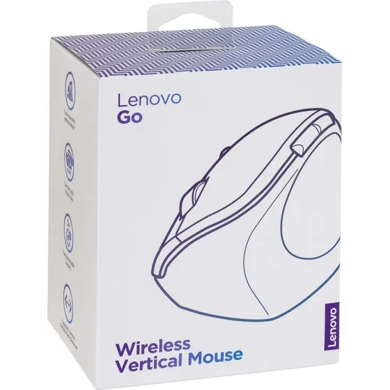 Lenovo Go Trådløs Vertikal Mus, 2.4 GHz, 6 Knapper, Grå Kork