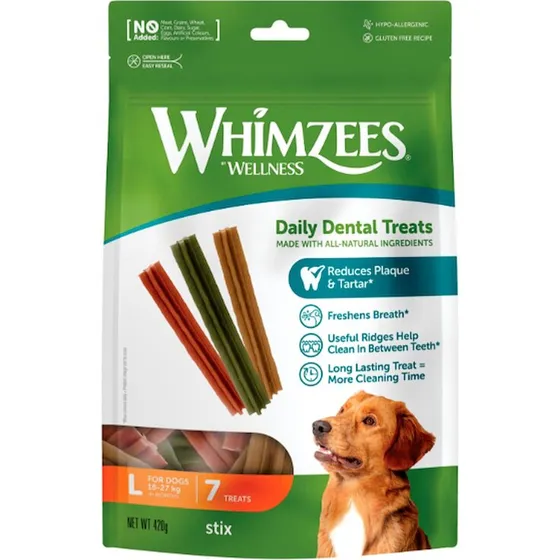 Whimzees Stix L 7 stk – Denta Stix til hunde 18–27 kg