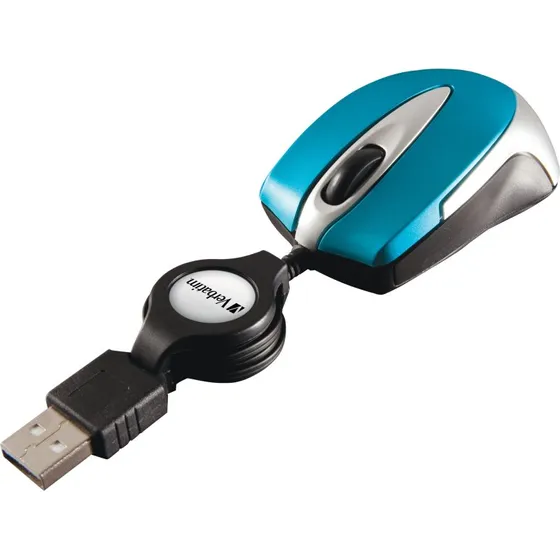 Verbatim Go Mini Optical Travel Mus - Blå, Indtrækkeligt USB-kabel