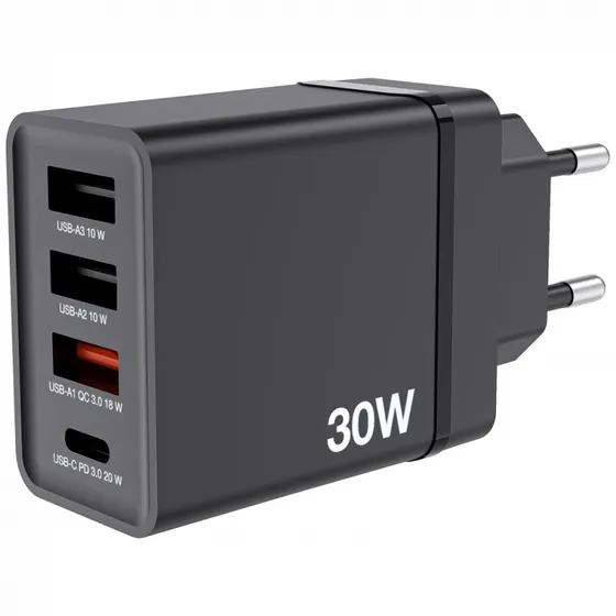 Verbatim 30W 4-Port USB-Vægoplader, Sort