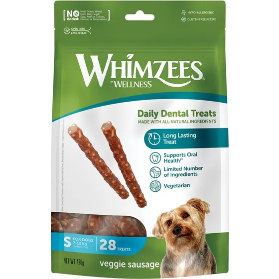 Whimzees Veggie Sausage Sticks Small 28 stk (420 g) – GMO & glutenfri