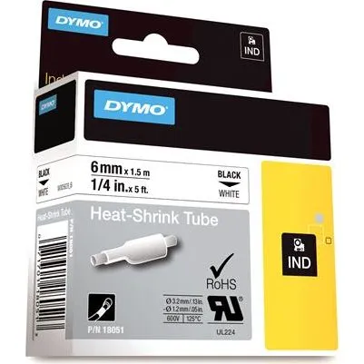 DYMO Rhino Krympeflex 6mm x 1,5m sort på hvid