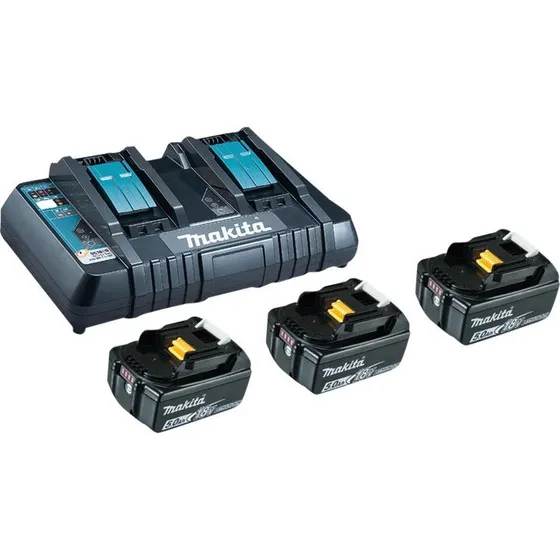 Makita DC18RD Batterioplader + 3x 5 Ah Li-Ion Batterier