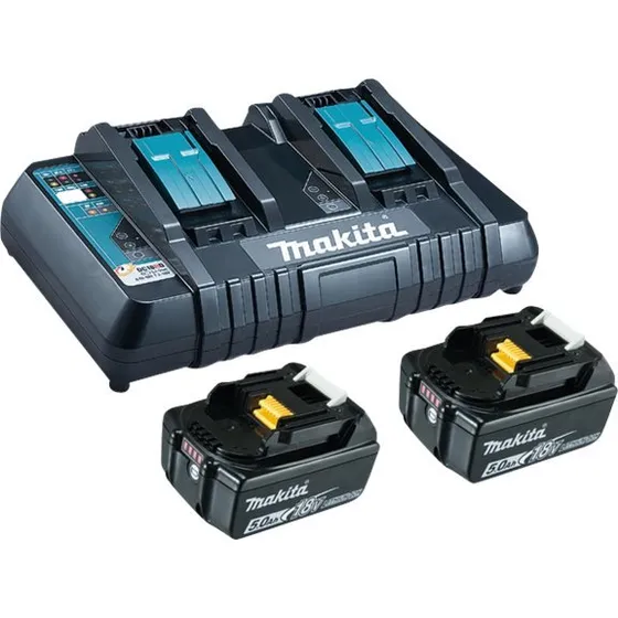 Makita DC18RD Batterioplader + 2 x 5 Ah Li-Ion batterier