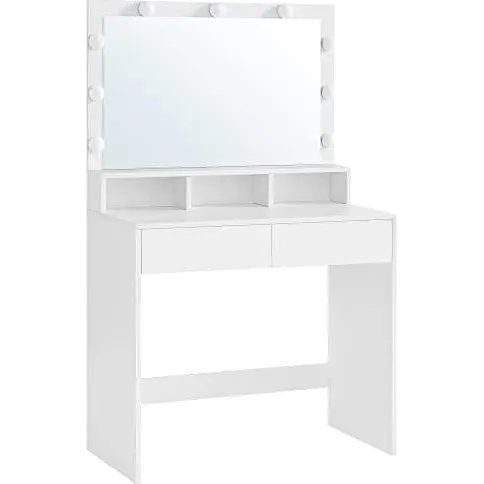 Vasagle Toiletbord med 9 LED-pærer, Justerbar Lysstyrke, 2 Skuffer, 3 Åbne Rum, Hvid, 80x40 cm