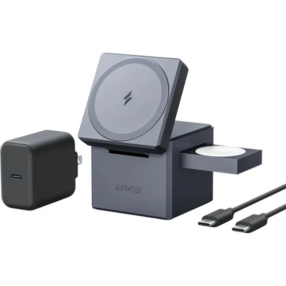 Anker 3-in-1 Cube Trådløs Opladningsstander 15W MagSafe Sort