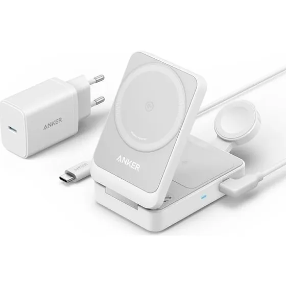 Anker MagGo 3-in-1 Foldbar Trådløs Opladningsstander – Hvid