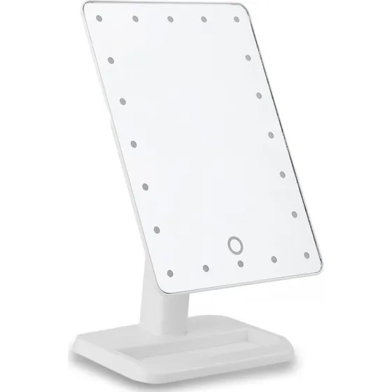 Hvid Makeup Spejl med LED-lamper – Bærbart, 20 LED, Touch-styring