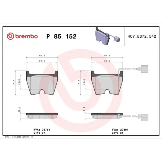 Brembo Bremseklodser P 85 152X til AUDI (8U0698151)