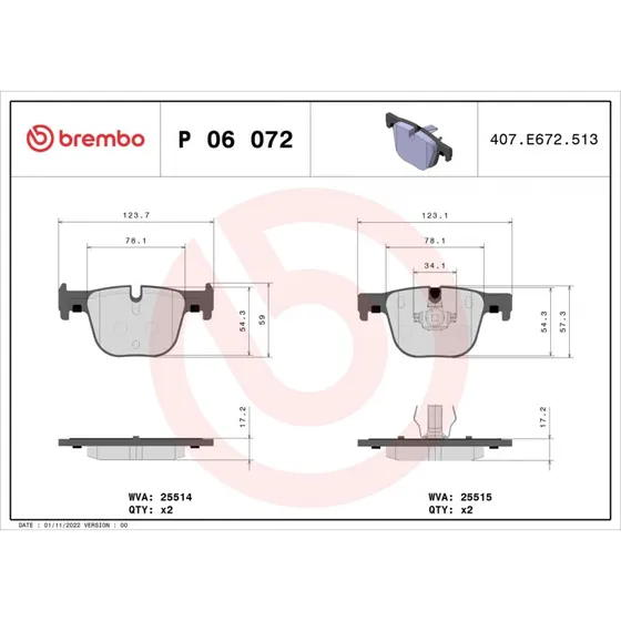 Brembo Bremseklodser P 06 072, Akselsæt, bagaksel, til BMW 3, 4, 3 GT