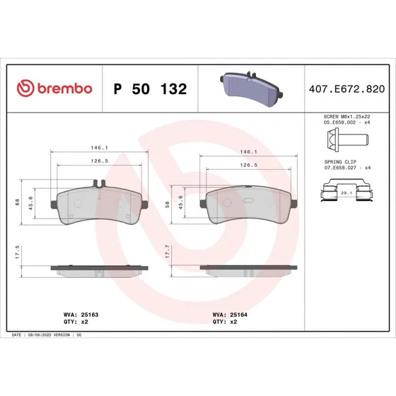 Brembo Bremseklodser P 50 132, Prime, bagaksel, til Mercedes-Benz