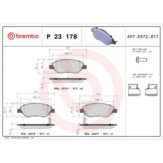 Brembo Bremseklodser P 23 178 for FIAT TIPO (Akselsæt)