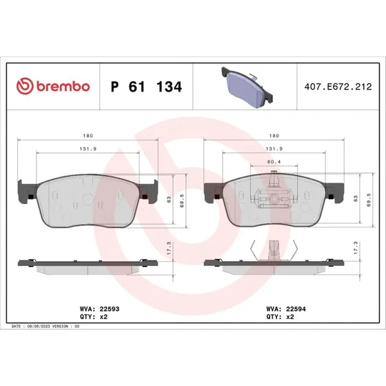 Brembo Bremseklodser P 61 134 til OPEL, FIAT, TOYOTA