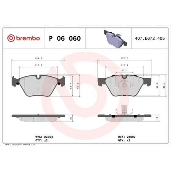 Brembo Bremseklodser P 06 060 til BMW 5, 5 Touring (Akselsæt)