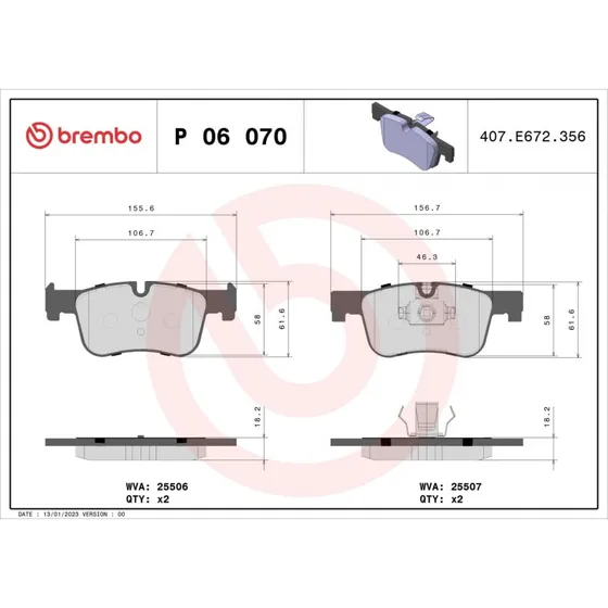 Brembo Bremseklodser P 06 070, Akselsæt, til BMW 1, 3, 4-serie