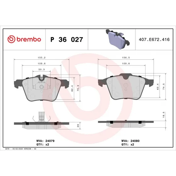 Brembo Bremseklodser P 36 027 for Jaguar S-Type II, XF I, XJ
