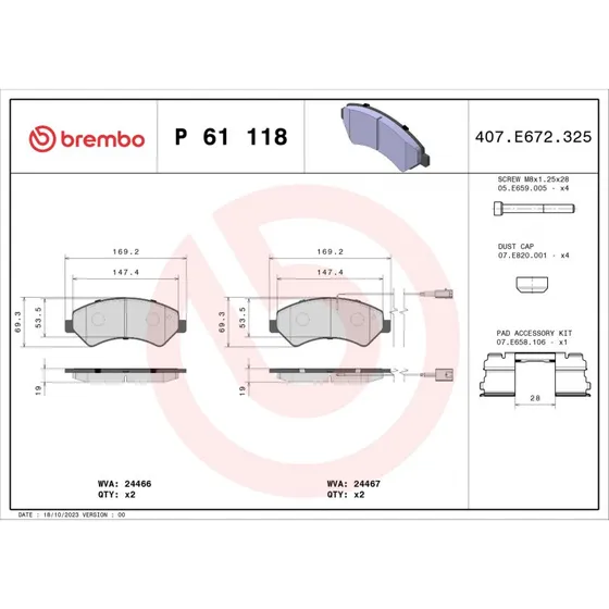 Brembo Bremseklodser P 61 118 for OPEL, FIAT, PEUGEOT