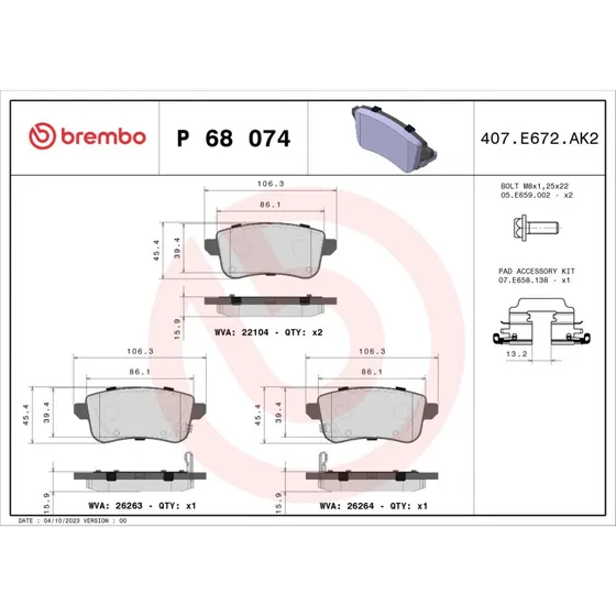 Brembo Bremseklodser P 68 074, 440606659R, 440607082R