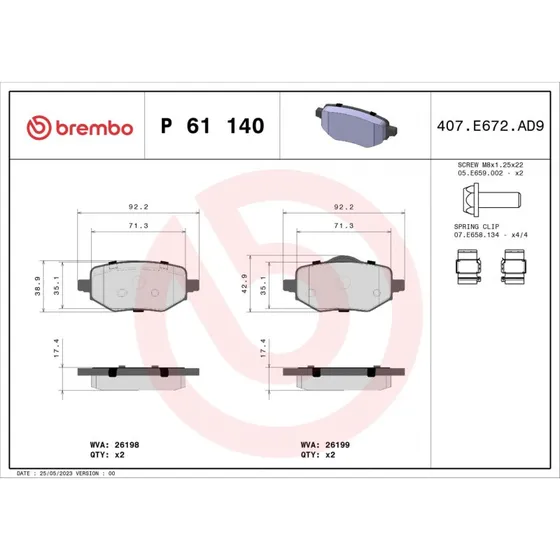 Brembo Bremseklodser P 61 140 til OPEL, FIAT, PEUGEOT