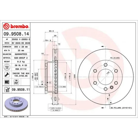 Brembo Bremseskive 09.9508.11 for VW Crafter & Mercedes Sprinter