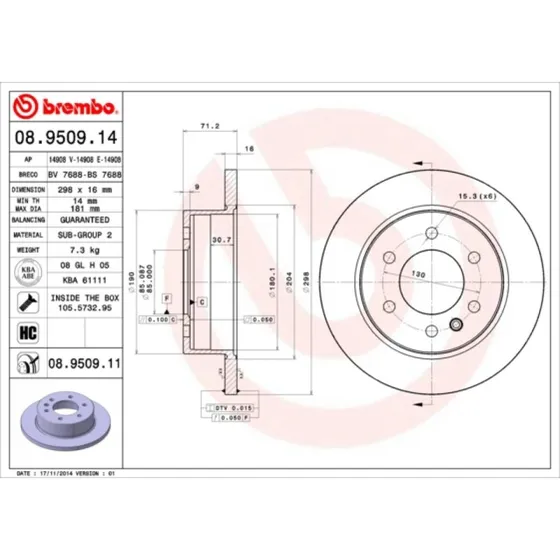 Brembo Bremseskive 08.9509.11 for VW & Mercedes-Benz