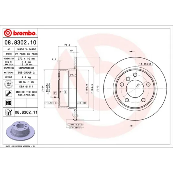 Brembo Bremseskive 08.8302.11 for BMW 3 Compact (bagaksel)