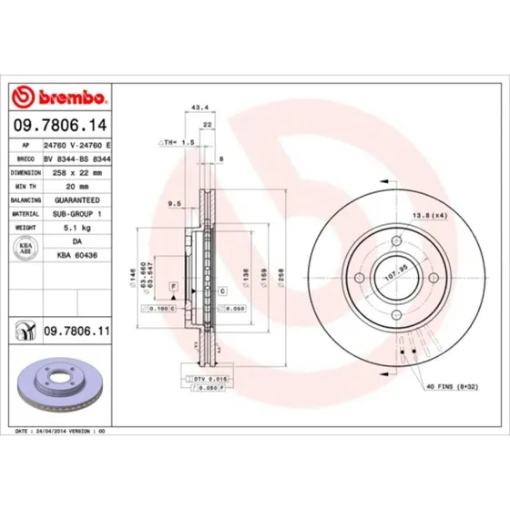 Brembo Bremseskive 09.7806.11 for Ford & Mazda