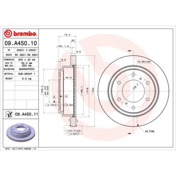 Brembo Bremseskive 09.A450.11 for Mitsubishi Pajero