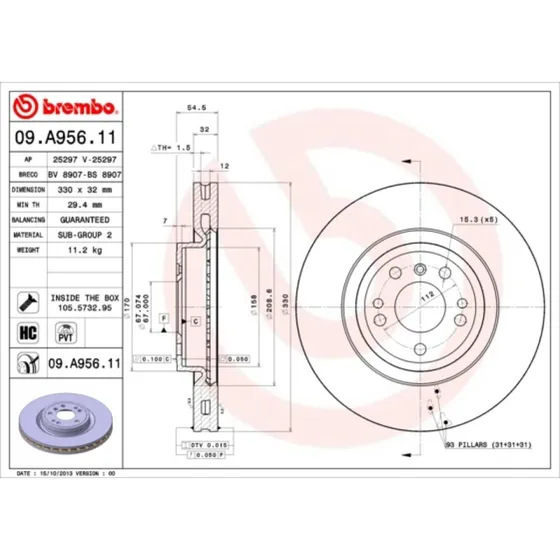 Brembo Bremseskive 09.A956.11 for Mercedes-Benz GLE/GLE Coupe M-Class