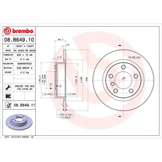 Brembo Bremseskive 08.B649.11 for MINI COUNTRYMAN & PACEMAN