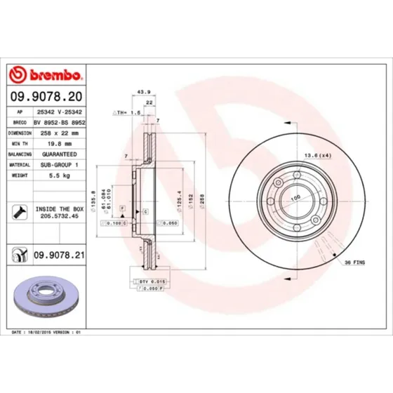 Brembo Bremseskive 09.9078.21 for Mercedes-Benz, Renault, Nissan