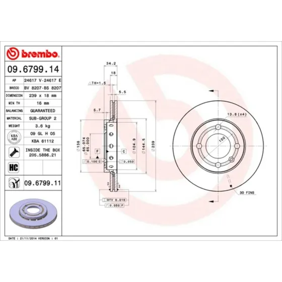 Brembo Bremseskive 09.6799.11 for VW & SEAT