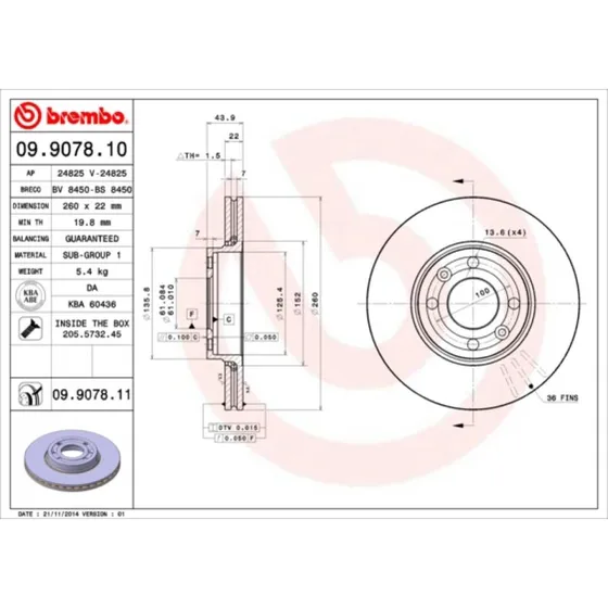 Brembo Bremseskive 09.9078.11 for VW, Renault, Skoda