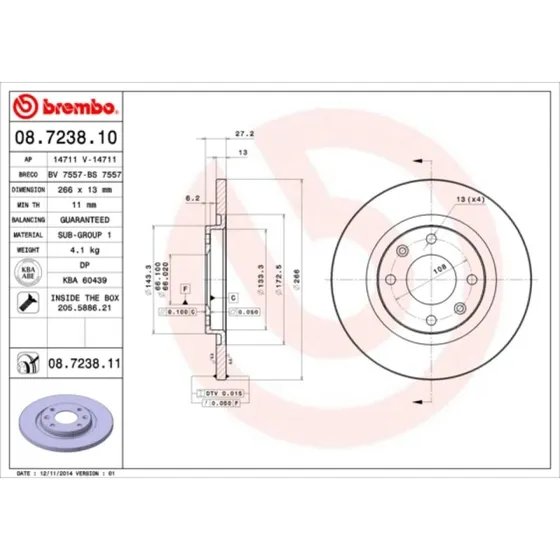 Brembo Bremseskive 08.7238.11 for Peugeot/Citroën