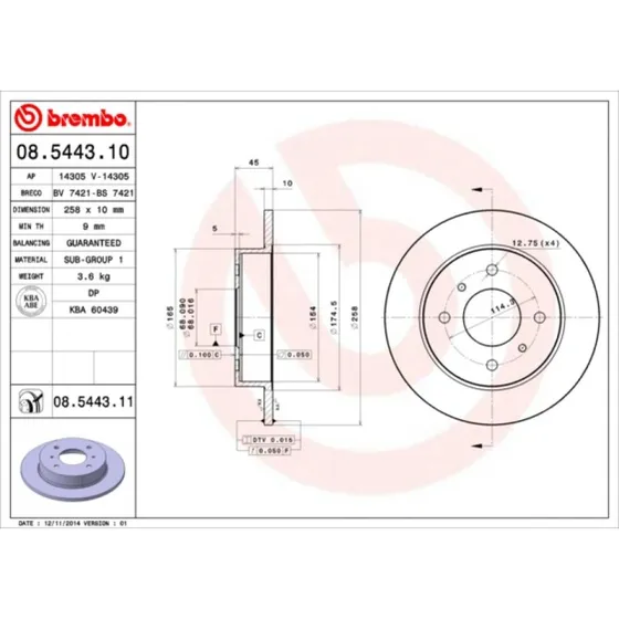Brembo Bremseskive 08.5443.11 til Nissan Almera II & Primera