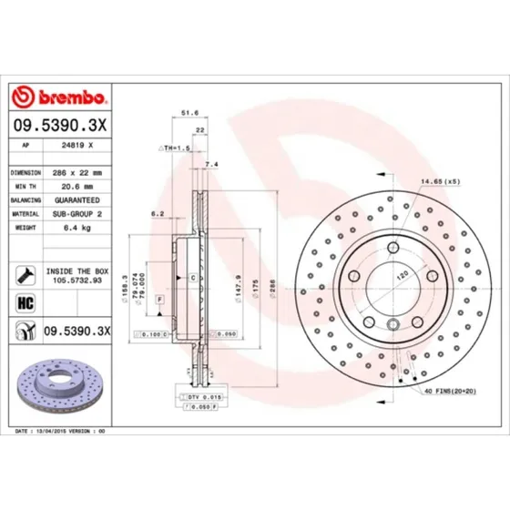 Brembo Bremseskive 09.5390.3X for BMW 3-serie & Z3/Z4