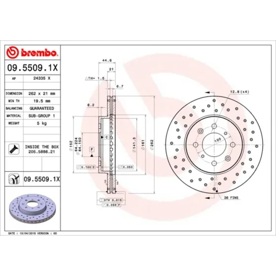 Brembo Bremseskive 09.5509.1X for Honda, MG, Rover