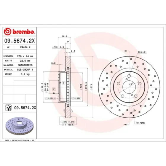 Brembo Bremseskive 09.5674.2X for Toyota GT86 & Subaru BRZ/Forester