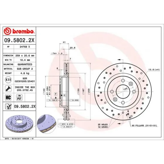 Brembo Bremseskive 09.5802.2X for Renault, Nissan, Dacia