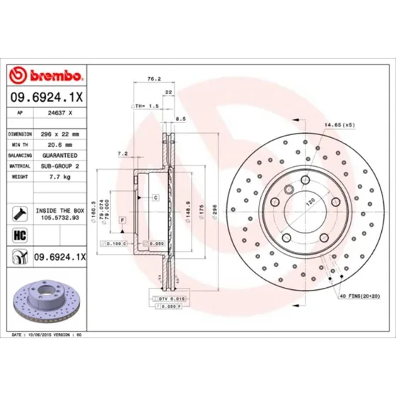 Brembo Bremseskive 09.6924.1X for BMW 5, 5 Touring