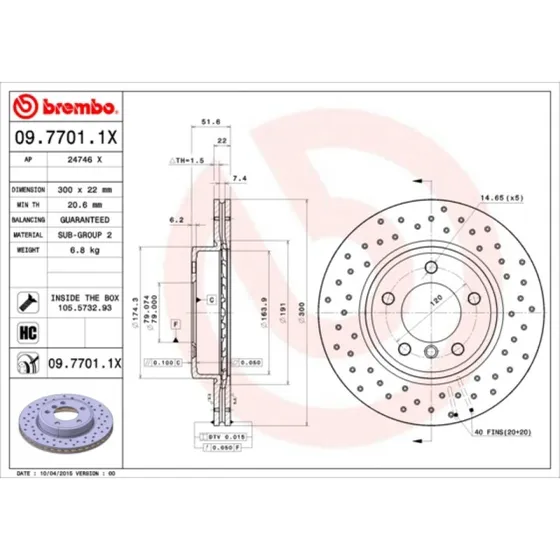 Brembo Bremseskive 09.7701.1X for BMW 3, Z3, Z4