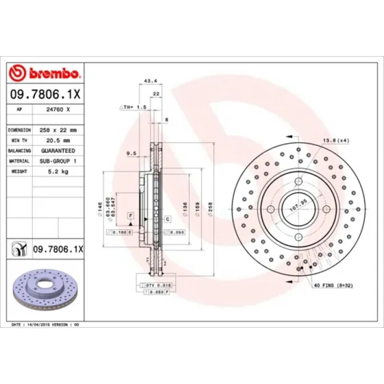 Brembo Bremseskive 09.7806.1X for Ford & Mazda
